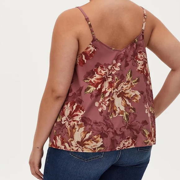 Torrid Lace Button Cami V Neck Sleeveless Walnut Floral and Black Size 1 - Picture 2 of 4